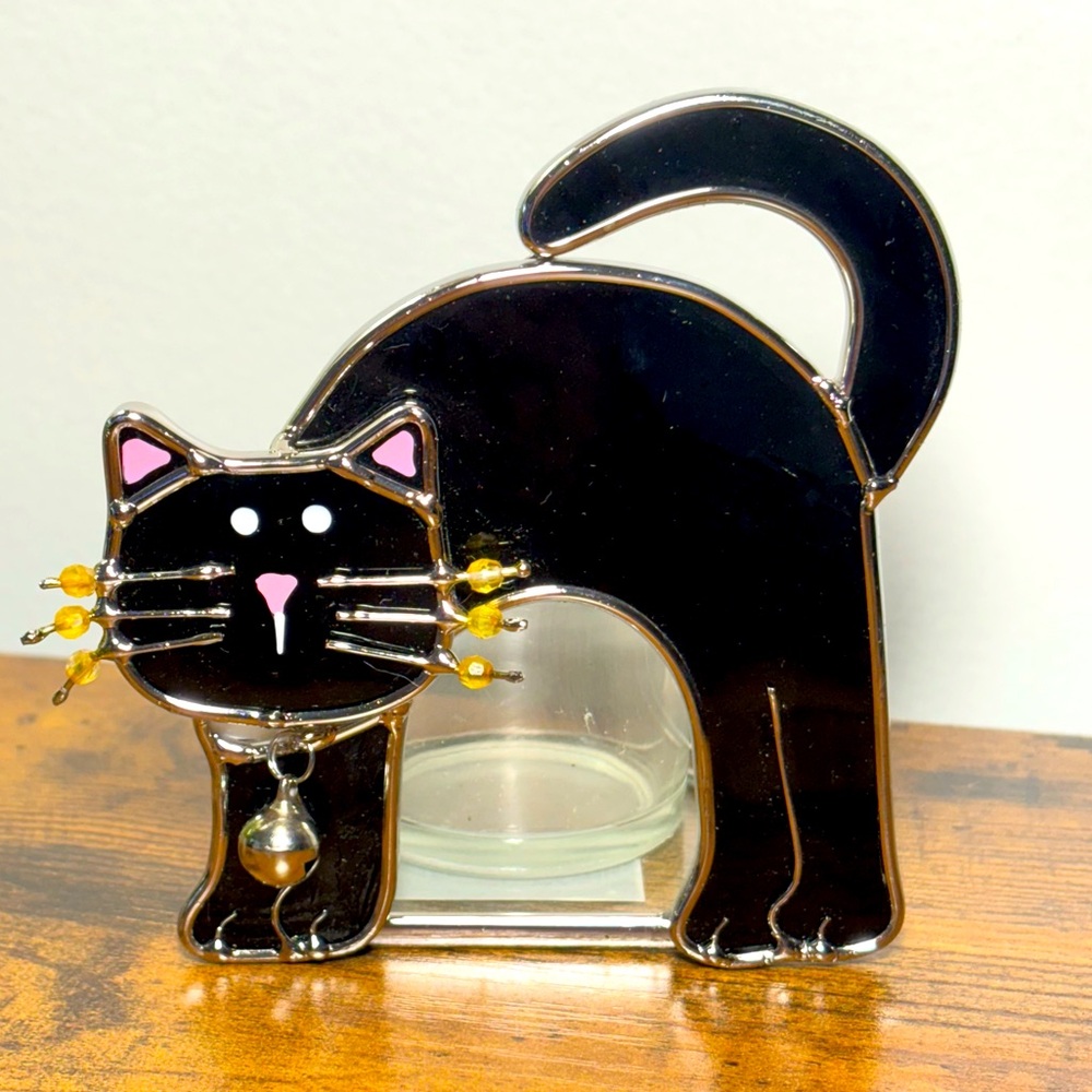 GANZ Glass Black Cat Votive Candleholder